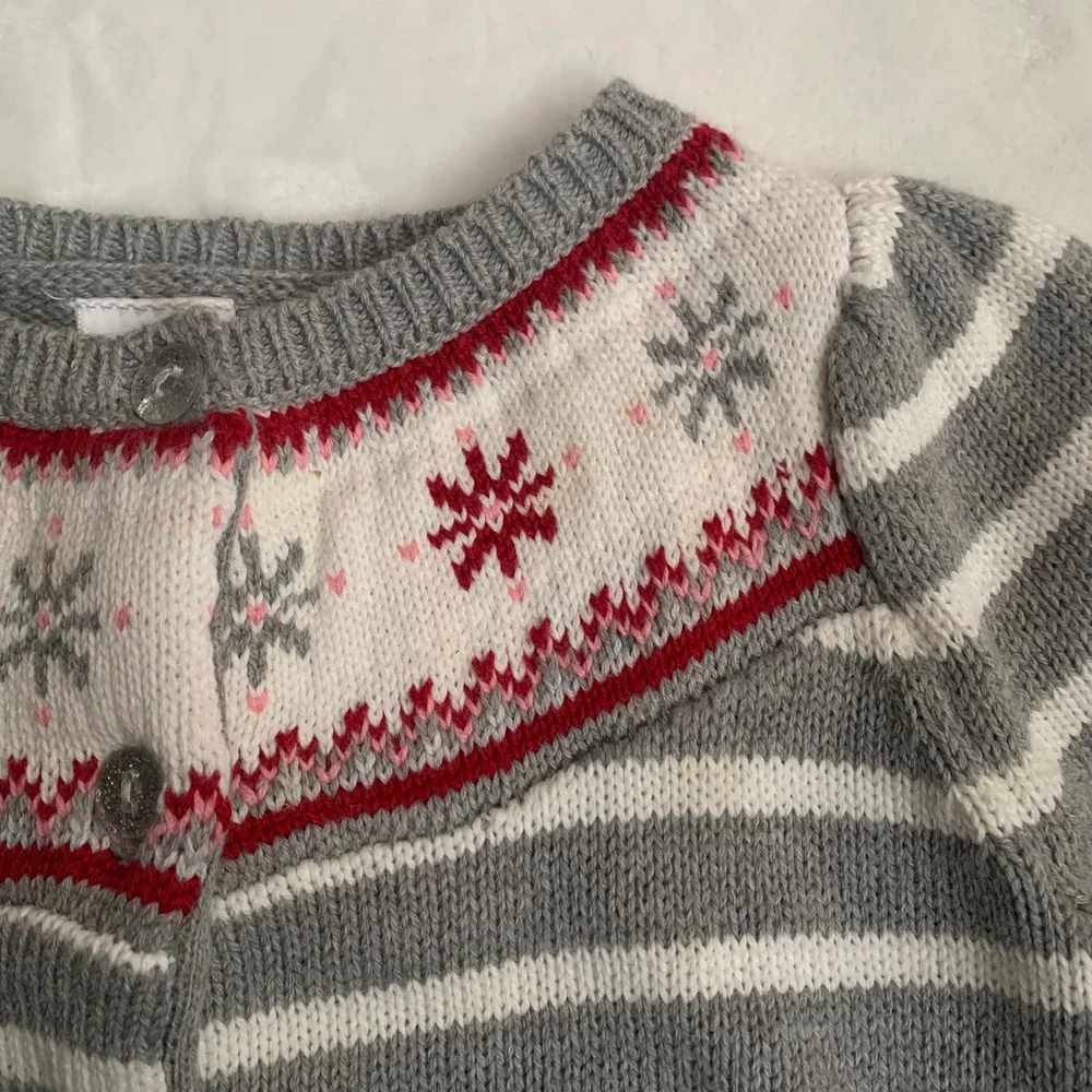 Gymboree 18-24 months Gray White‎ Striped Snowflake Fair Isle Cardigan Sweater